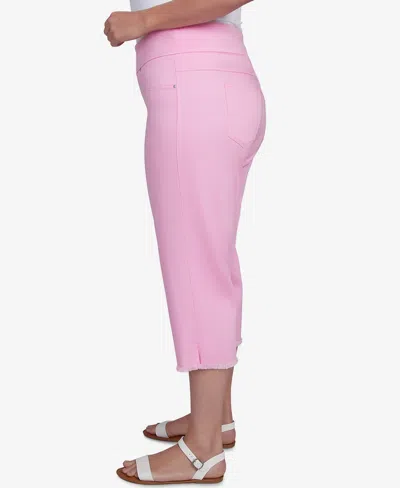 Ruby Rd. Plus Size Oasis Pull On Fringe Denim Capri Pants In Cyclamen