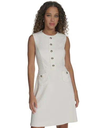 Tommy Hilfiger Petite Basket-weave Button-front Dress In Ivory