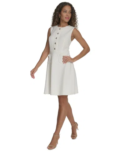 Tommy Hilfiger Petite Basket-weave Button-front Dress In Ivory