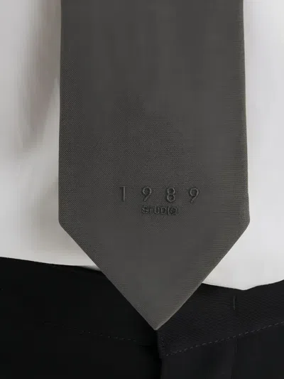 1989 Studio Logo Embroidered Woven Tie In Gray