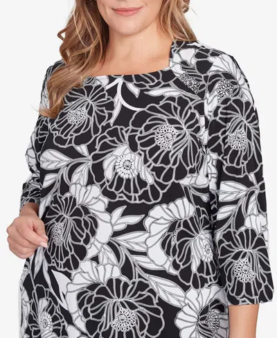 Ruby Rd. Plus Size Bold Poppies Envelope Neck Top In Black Multi