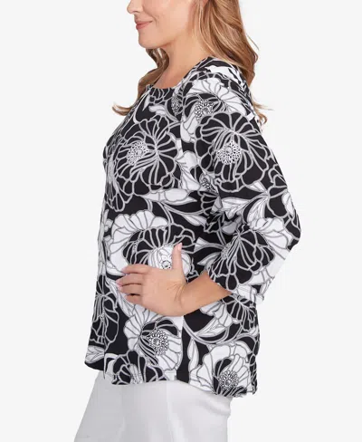 Ruby Rd. Plus Size Bold Poppies Envelope Neck Top In Black Multi