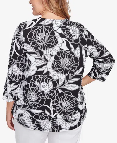 Ruby Rd. Plus Size Bold Poppies Envelope Neck Top In Black Multi