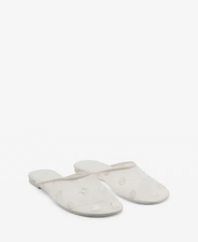 Mango Embroidered Mesh Mule In White