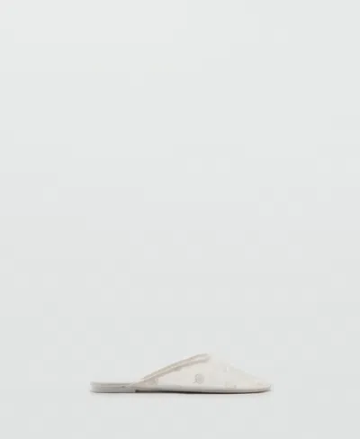 Mango Embroidered Mesh Mule In White