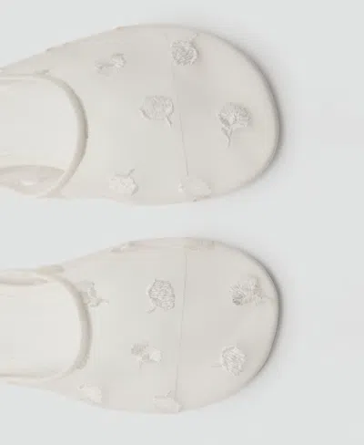 Mango Embroidered Mesh Mule In White