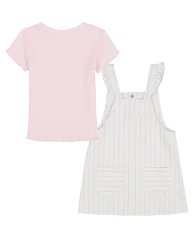 Tommy Hilfiger Kids' Short Sleeve Top & Jumper Dress Set In Blushing Bride Stripe,blushing Bride