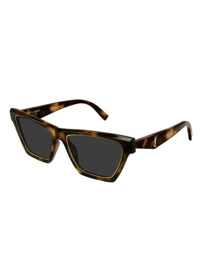 Saint Laurent Logo-print Sunglasses In Braun