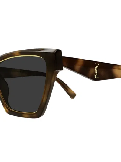 Saint Laurent Logo-print Sunglasses In Braun
