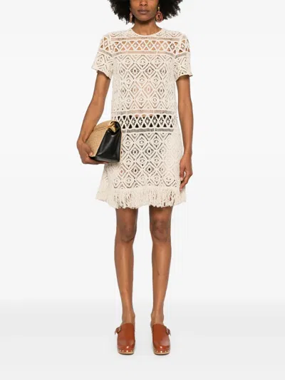 La Doublej Lacey Mini Swing Dress In Nude