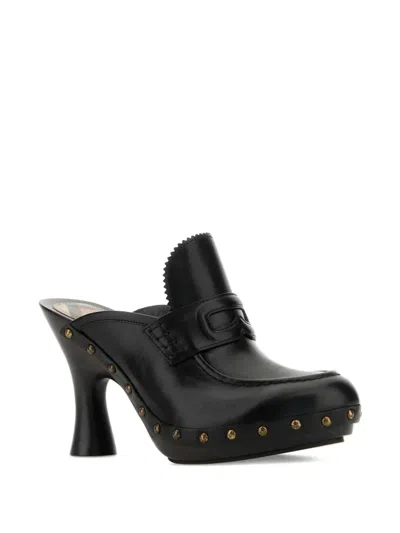 Burberry Leather Mules With Curved Heel And Studded Trim In Black