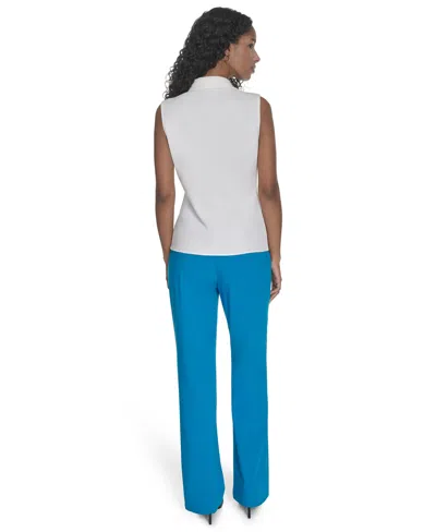 Calvin Klein Petite Collared Twist-front Sleeveless Shirt In White