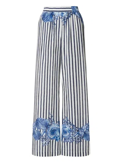 Alberta Ferretti Striped Cotton Trousers In 白色