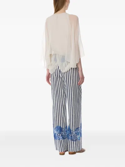 Alberta Ferretti Striped Cotton Trousers In 白色