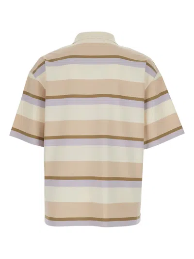 Maison Kitsuné Multicolor Oversize Polo Shirt With Logo Patch On The Front And All-over Striped Motif In Multi