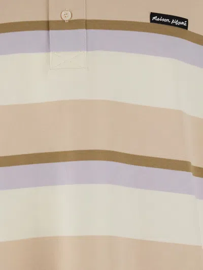 Maison Kitsuné Multicolor Oversize Polo Shirt With Logo Patch On The Front And All-over Striped Motif In Multi