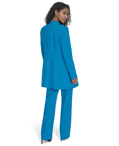 Calvin Klein Petite Collarless V-neck Long Blazer In Blue