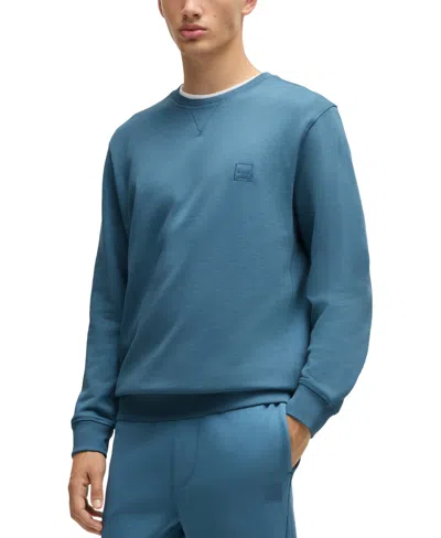 Hugo Boss Cotton-terry Relaxed-fit Sweatshirt With Logo Patch In Blue