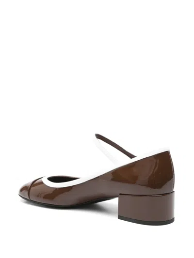 Miu Miu Bicolor Patent Leather Block-heel Mary Jane Pumps In Brown