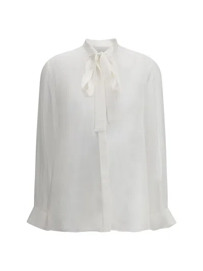 Dolce & Gabbana Dolce&gabbana Sheer Silk Chiffon Tie Neck Shirt In White