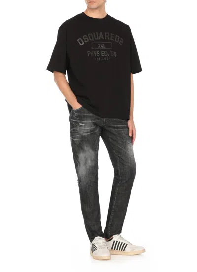Dsquared2 Easy Black Wash Tidy Biker Black Stretch Cotton Denim Jeans In Black