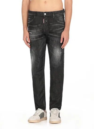 Dsquared2 Easy Black Wash Tidy Biker Black Stretch Cotton Denim Jeans In Black