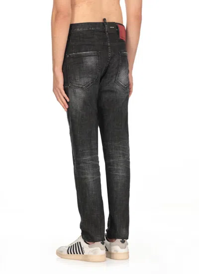 Dsquared2 Easy Black Wash Tidy Biker Black Stretch Cotton Denim Jeans In Black