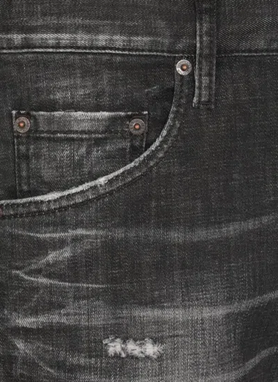 Dsquared2 Easy Black Wash Tidy Biker Black Stretch Cotton Denim Jeans In Black