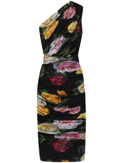 Dolce & Gabbana Elegant Black Dress In Polyamide With Floral Pattern For Cocktails And Evenings In Black