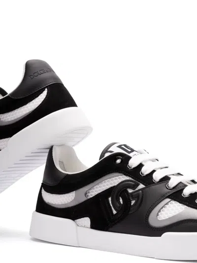Dolce & Gabbana Portofino Light Low-top Mesh And Leather Sneakers In White