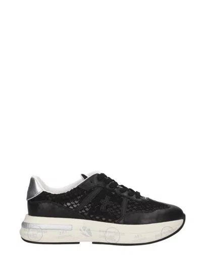 Premiata Mesh Panel Sneakers Metallic Accent In Black