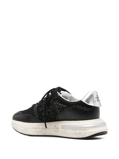 Premiata Mesh Panel Sneakers Metallic Accent In Black