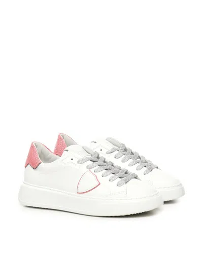 Philippe Model Low Top Leather Sneakers With Contrast Heel Tab In White