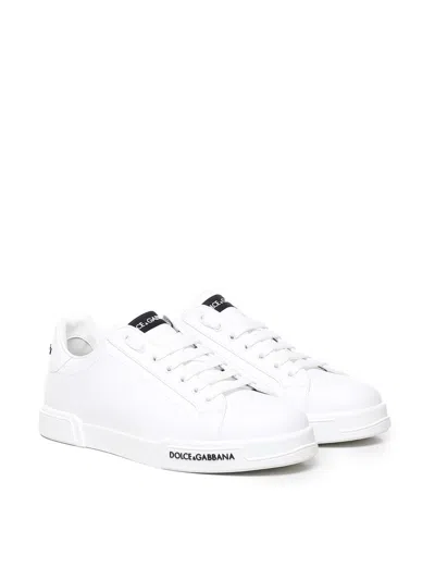 Dolce & Gabbana Leather Sneakers With Lateral Logo Patch In White