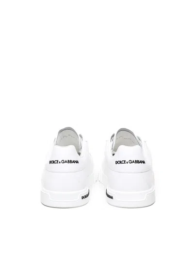 Dolce & Gabbana Leather Sneakers With Lateral Logo Patch In White