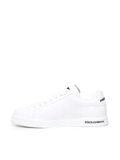 Dolce & Gabbana Leather Sneakers With Lateral Logo Patch In White