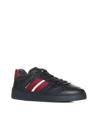 Bally Low-top Leather Sneakers With Stripe And Perforations In Black