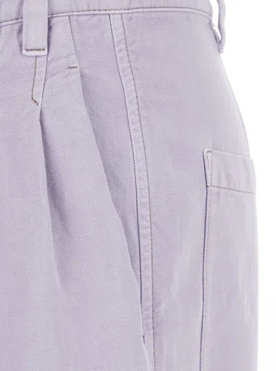 Brunello Cucinelli Violet Pants With Monil Detail On The Loop And Wide Leg In Cotton And Linen Blend Woman In Purple