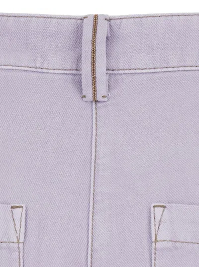 Brunello Cucinelli Violet Pants With Monil Detail On The Loop And Wide Leg In Cotton And Linen Blend Woman In Purple