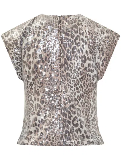 Ganni Leopard Blouse With Sequins In Multicolour