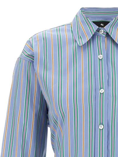 Etro Knotted Button-up Striped Shirt In Blue