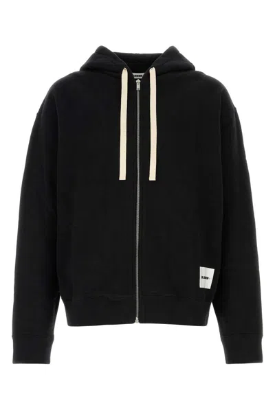 Jil Sander Logo Patch Hoodie In Black Cotton In 001