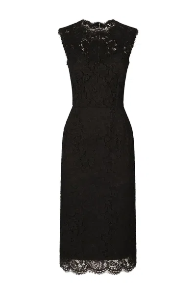 Dolce & Gabbana Stretch Midi Dress Sleeveless In Black In Black