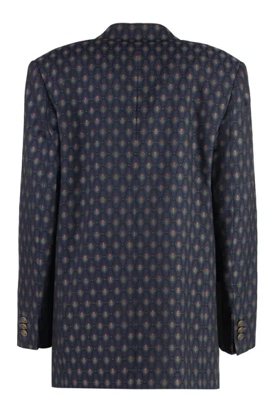 Etro Double-breasted Wool And Cotton-blend Jacquard Blazer In Blue