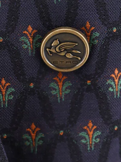 Etro Double-breasted Wool And Cotton-blend Jacquard Blazer In Blue