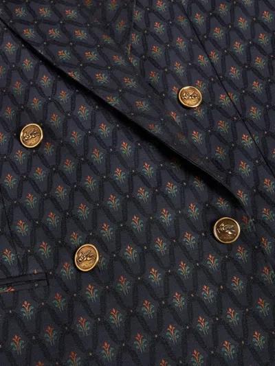 Etro Double-breasted Wool And Cotton-blend Jacquard Blazer In Blue
