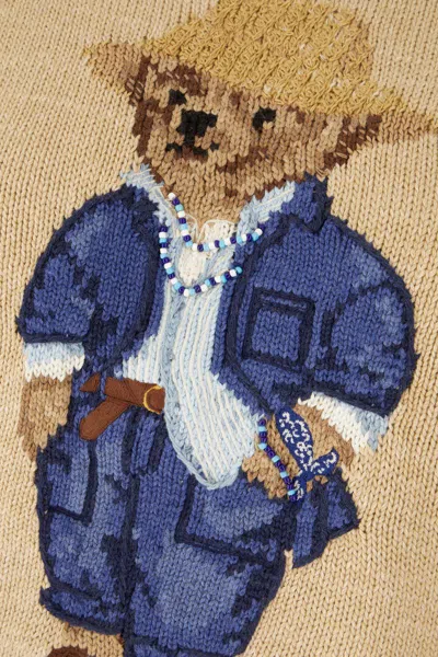 Polo Ralph Lauren Bear Polo Shirt With Rolled Collar In Beige