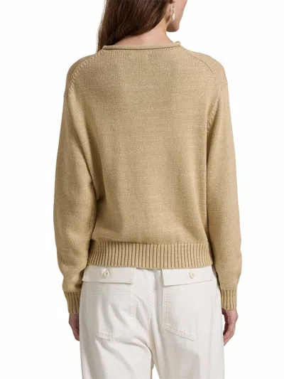 Polo Ralph Lauren Bear Polo Shirt With Rolled Collar In Beige