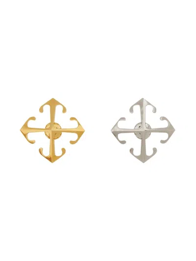 Off-white Bicolor Mini Arrow Earrings In Gold/silver