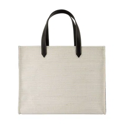 Balmain B-army Medium Shopper Tote Bag In Raffia And Leather In Beige